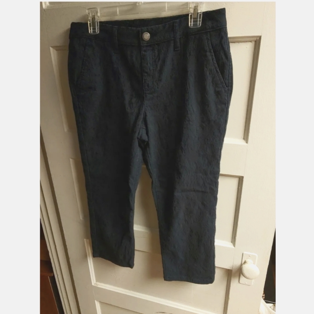 Blue jacquard print capri pants